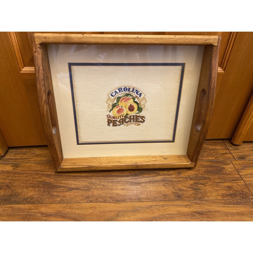 Vtg Framed Finished Cross Stitch Embroidery Carolina Peaches Fruit Needlework